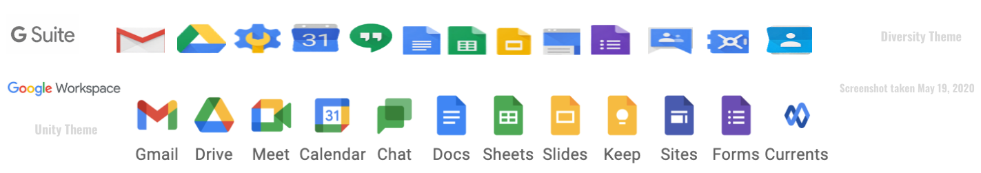 Google G Suite original app icons before 2020 rebrand